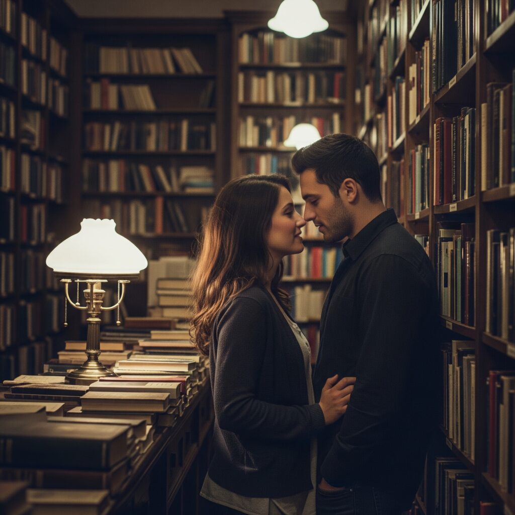 Imagen en biblioteca de una pareja