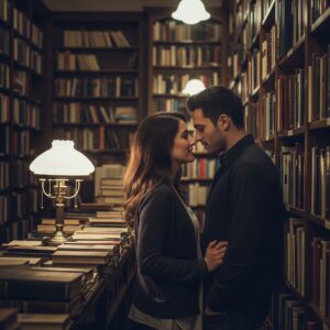 Imagen en biblioteca de una pareja